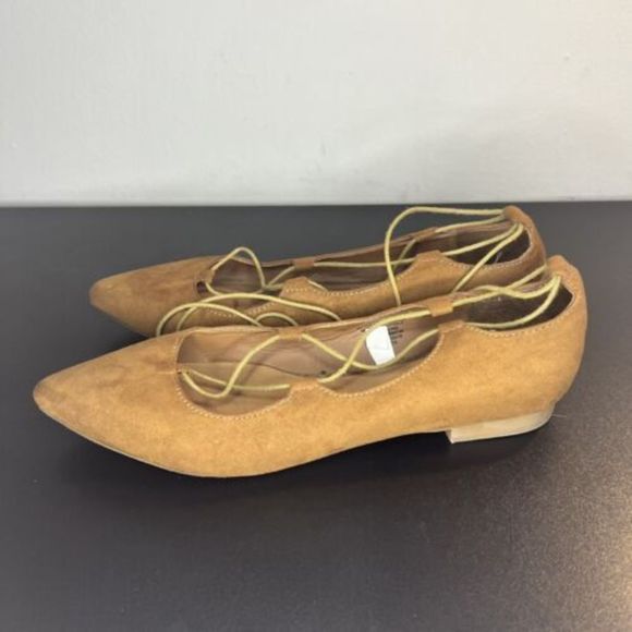 Mossimo Supply Co. Tan Camel Suede Flats Women's Size 10 Pointed Toe Lace Up - Picture 11 of 16